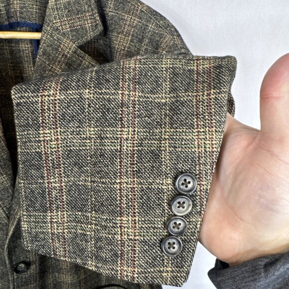 Bugatti Made In Germany Wool Plaid Casual Blazer Brown Tan Check Men 40 - Picture 2 of 11